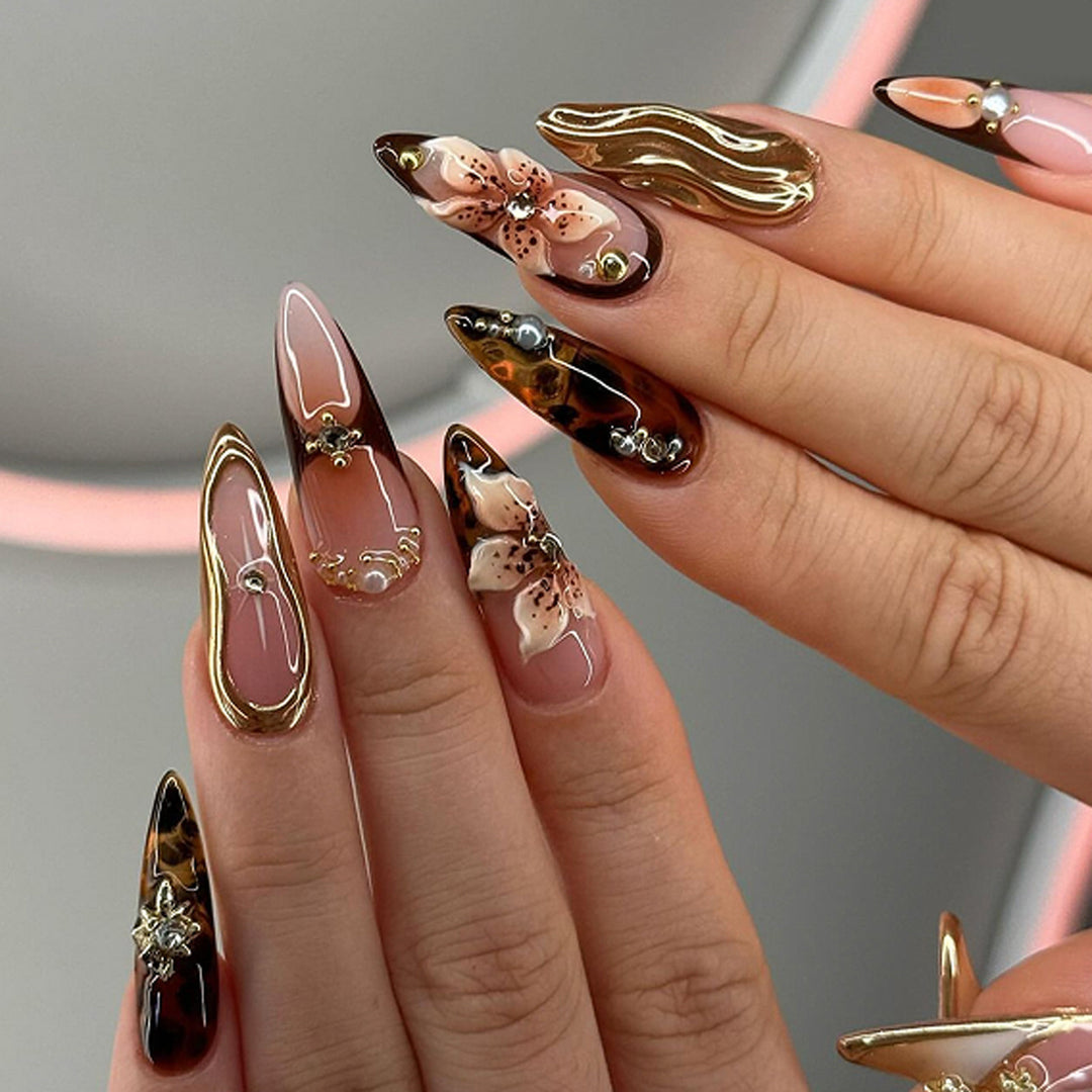 Artful Nail Extensions with Floral Accents Kalsten