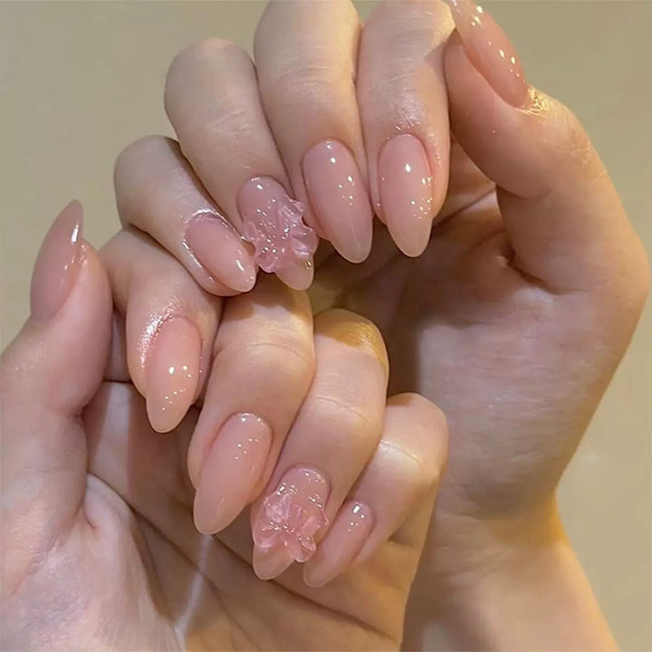 Elegant false nail tips with floral 3D embellishments Kalsten