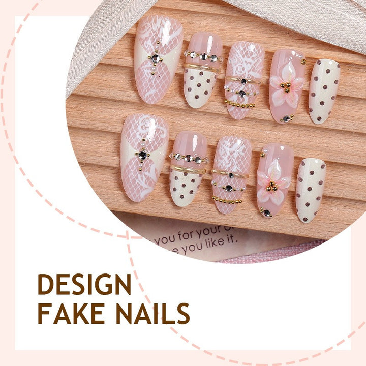 Creative acrylic nail set with elegant decorations Kalsten