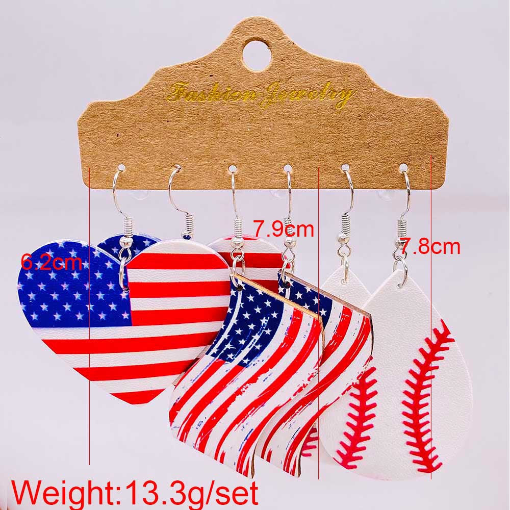 Women's nan set lightweight statement drop earrings made of wood-acrylic with hook closure and star-stripe motif Kalsten