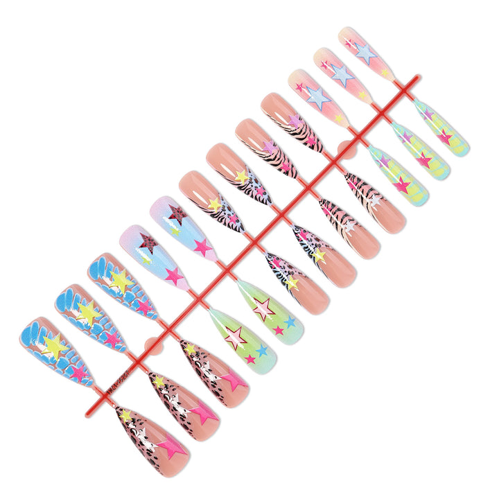 Artistic Press-On Nail Set with Colorful Star Patterns kalsten