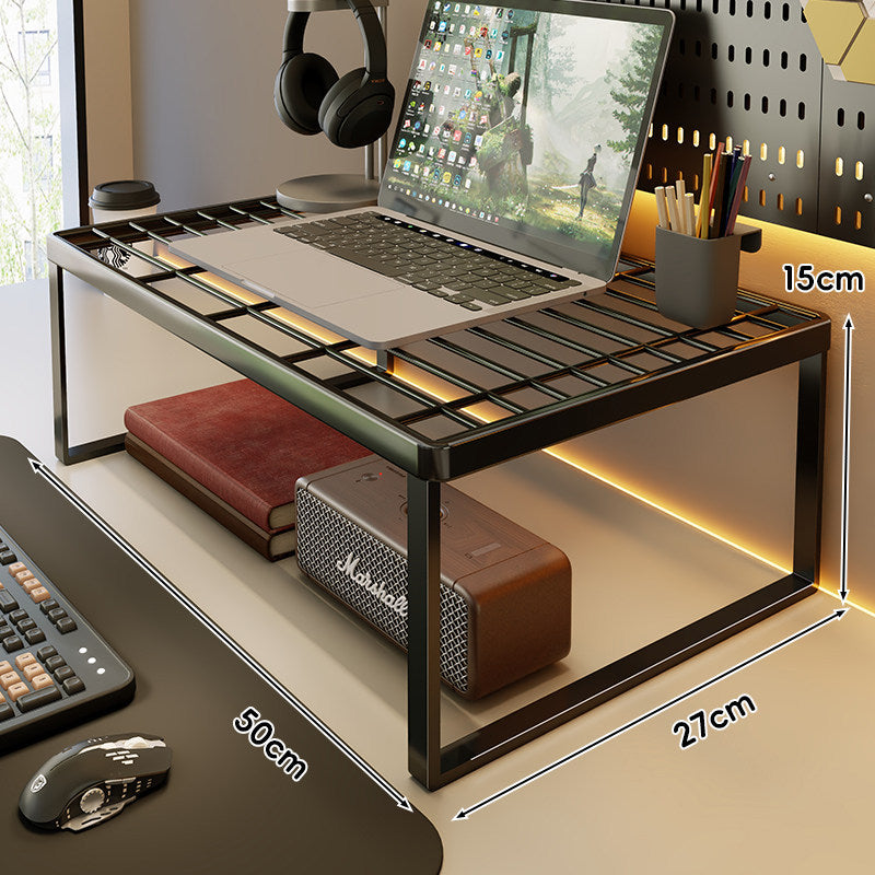 Ventilated Metal Desk Riser Shelf with Open Grid Surface and Under-Storage