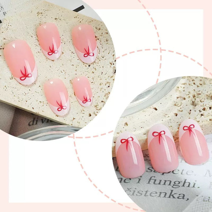 Artificial nail set with elegant bows and French tips Kalsten