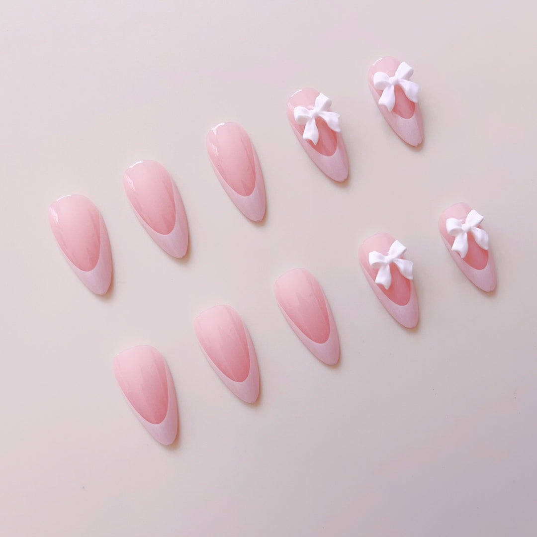 Artificial nail set with elegant tips and delicate bow decorations Kalsten