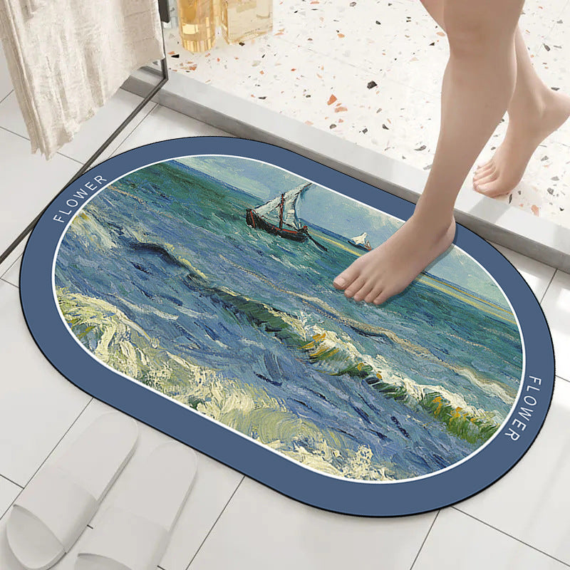 Artistic Ocean Scene Bath Mat