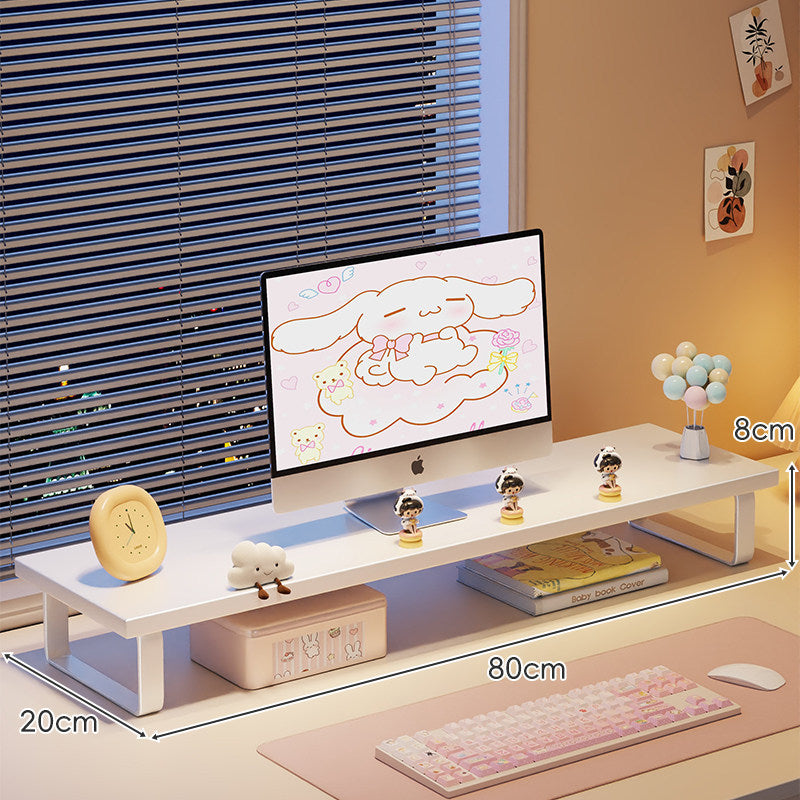 Elevated Monitor Riser Stand with Wood-Effect Top Metal Frame and Under-Shelf Storage