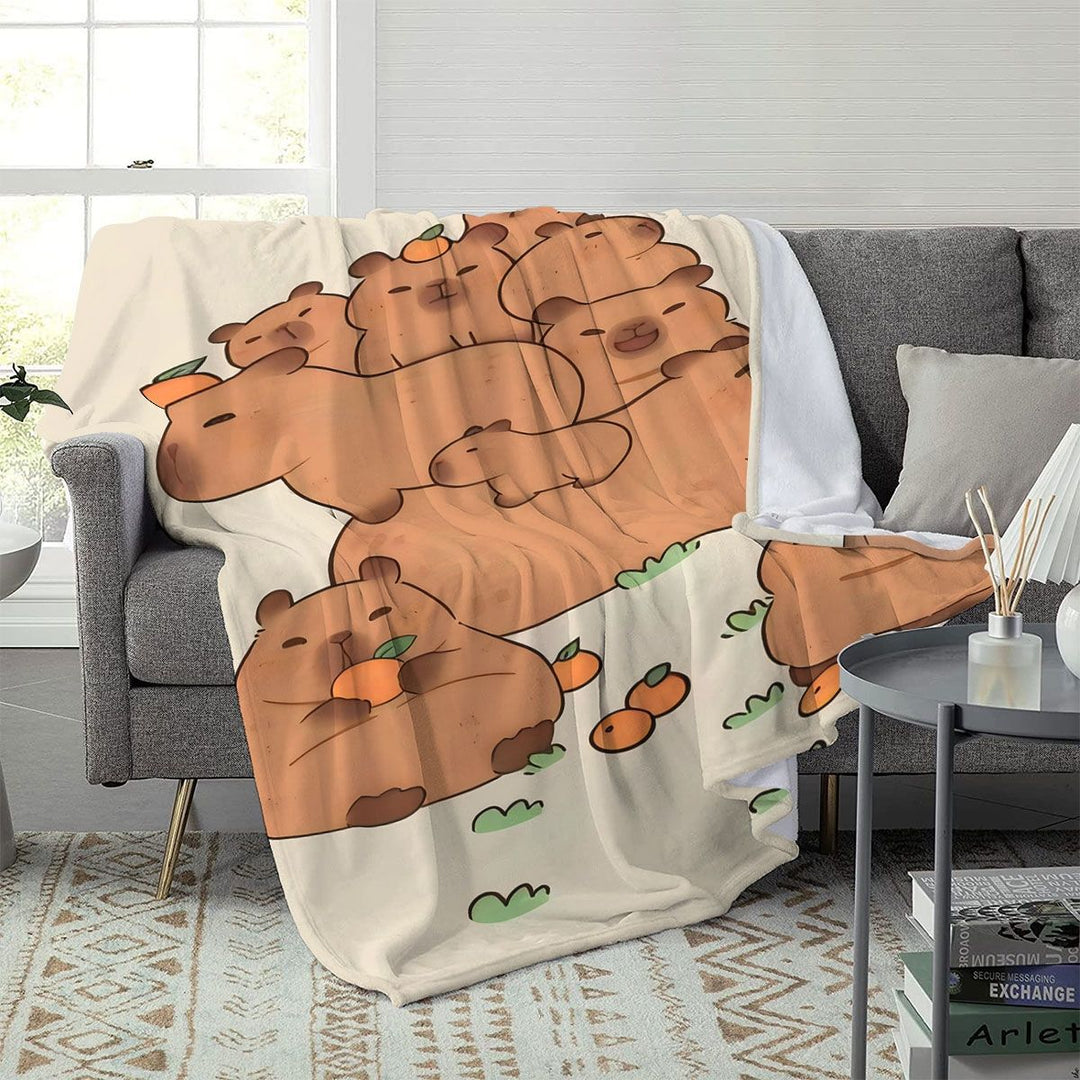 Cute Cartoon Capybara-Themed Throw Blanket