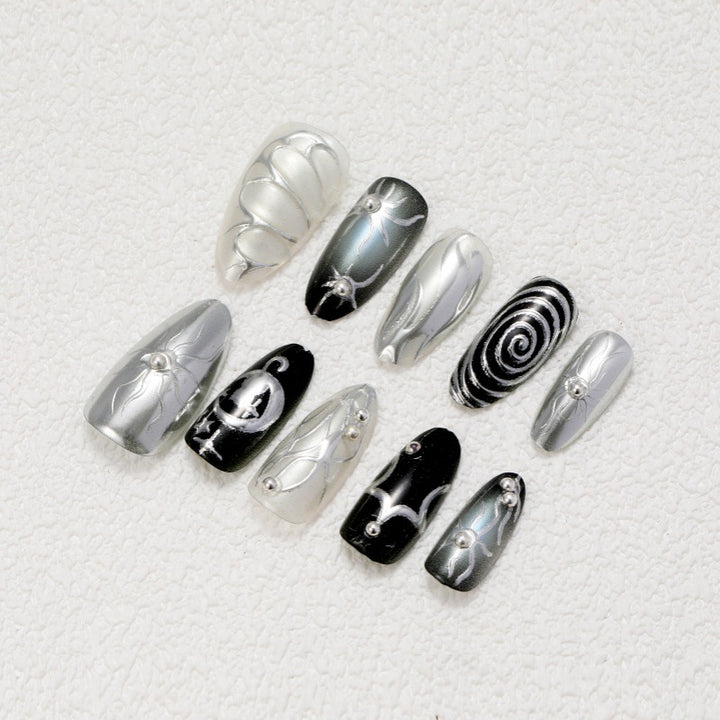 Artificial nails with metallic effects and complex designs Kalsten