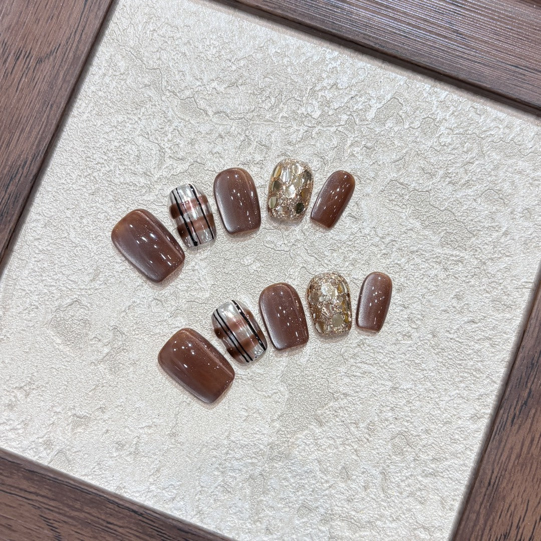 Artificial Nail Set with Glitter and Gold Accents Kalsten