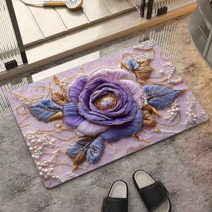 Embroidered Floral Design Bath Mat