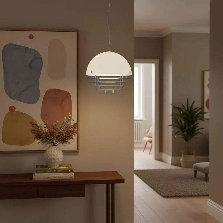 Pendant Light Glass Dome 12 in White Orange Klein Blue Dining Room Living Area Ambient Lighting Artistic Modern | Kalsten