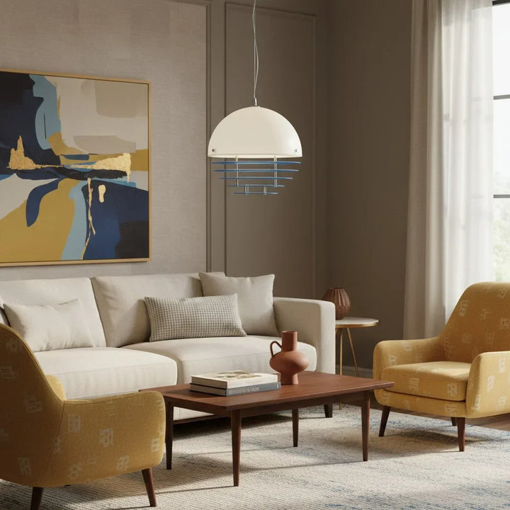 Pendant Light Glass Dome 12 in White Orange Klein Blue Dining Room Living Area Ambient Lighting Artistic Modern | Kalsten
