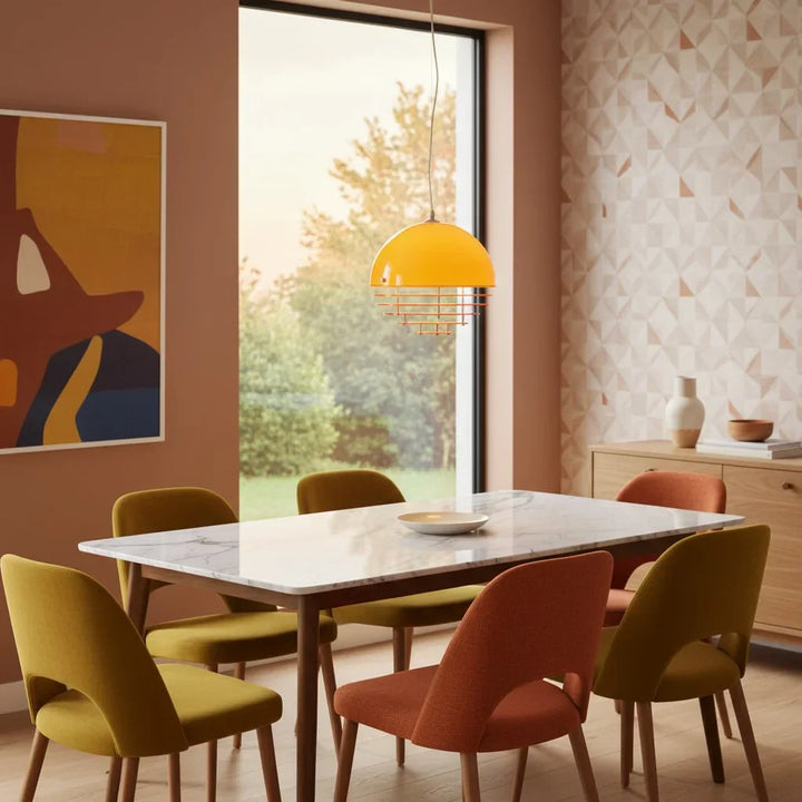 Pendant Light Glass Dome 12 in White Orange Klein Blue Dining Room Living Area Ambient Lighting Artistic Modern | Kalsten