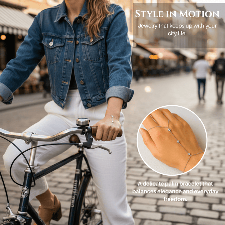 Kalsten | Adjustable Finger Ring Bracelet made of Stainless Steel with Crystals