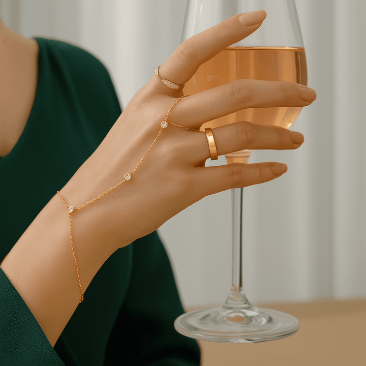 Kalsten | Adjustable Finger Ring Bracelet made of Stainless Steel with Crystals