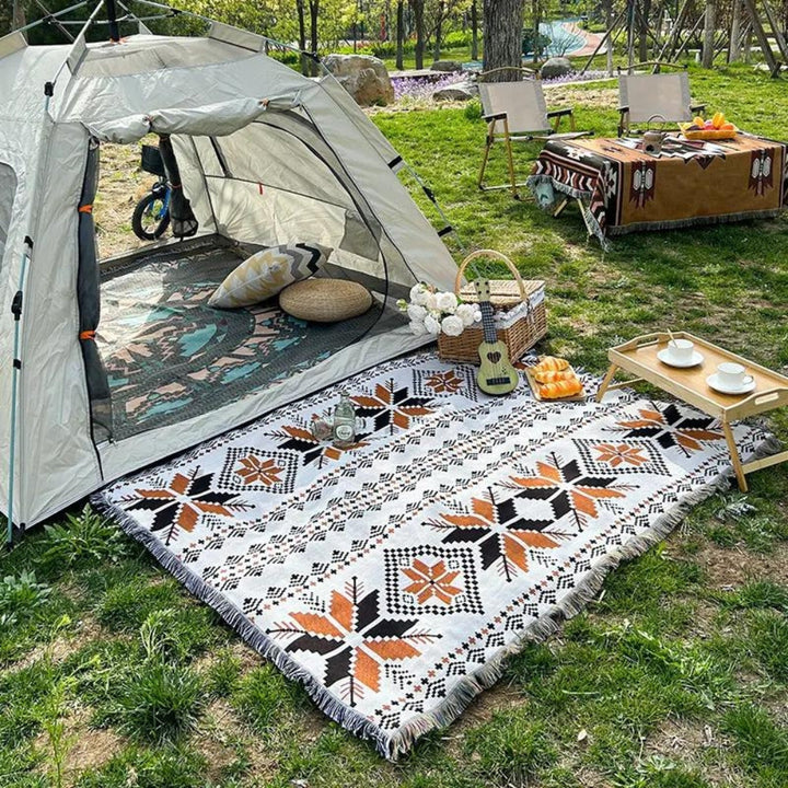 Moroccan Boho Picnic Blanket – Foldable Cotton Mat for Indoor & Outdoor Use
