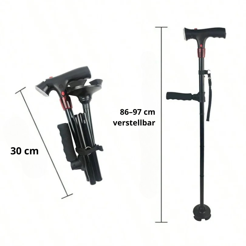 Kalsten | Foldable Walking Cane with LED Light | Height Adjustable | Anti-Slip Base | Alarm Function | Lightweight Aluminum