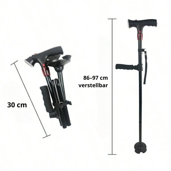 Kalsten | Foldable Walking Cane with LED Light | Height Adjustable | Anti-Slip Base | Alarm Function | Lightweight Aluminum