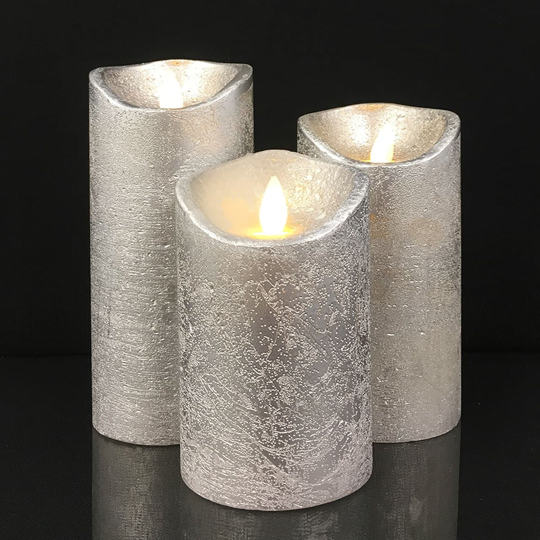 LED Candle - rustic - 3 pieces - 10/12.5/15 cm - with 3D flame - (various colors) | Kalsten
