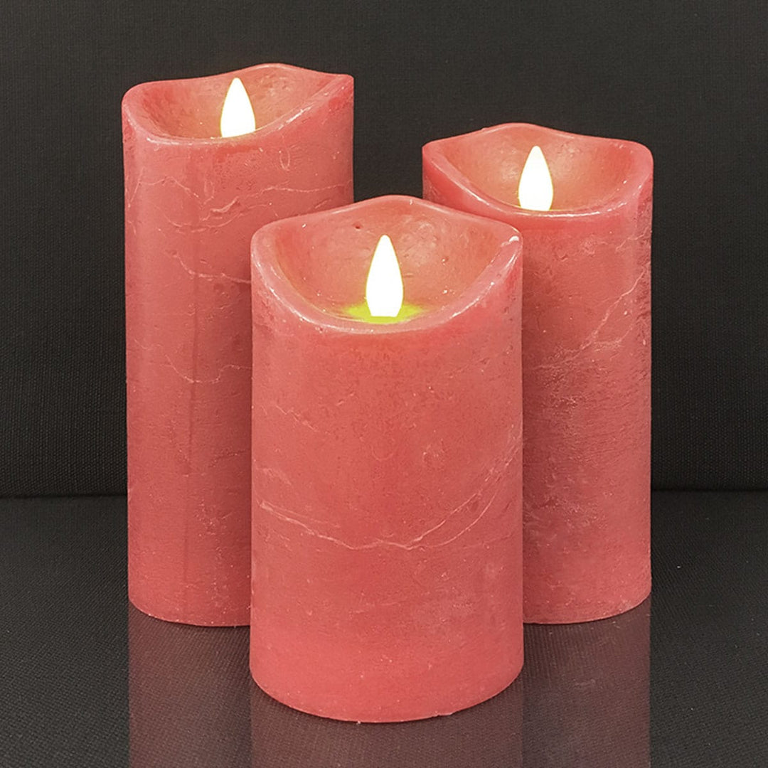 LED Candle - rustic - 3 pieces - 10/12.5/15 cm - with 3D flame - (various colors) | Kalsten
