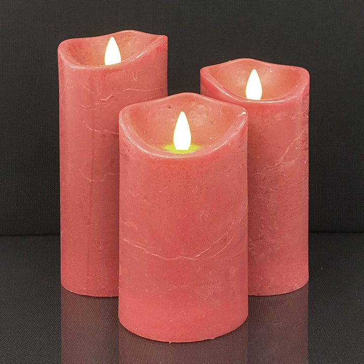LED Candle - rustic - 3 pieces - 10/12.5/15 cm - with 3D flame - (various colors) | Kalsten