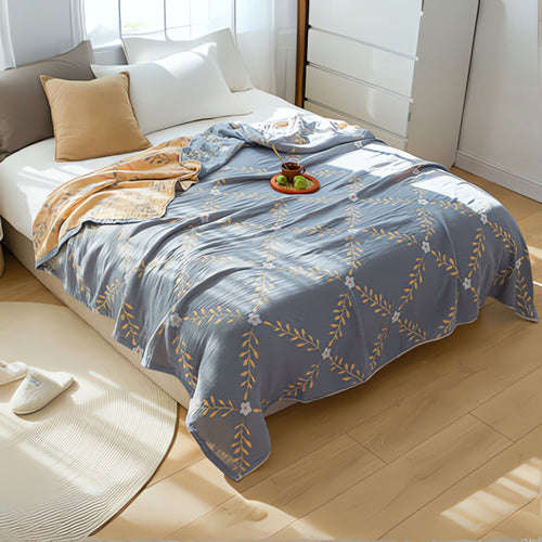 Reversible Botanical Vine Blanket, 100% Cotton, Lightweight