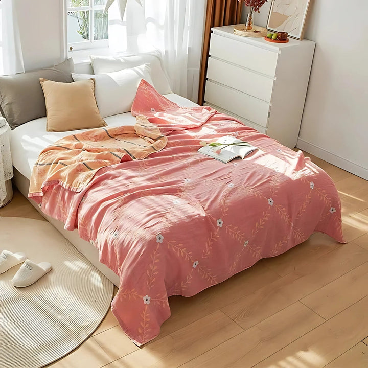 Reversible Botanical Vine Blanket, 100% Cotton, Lightweight