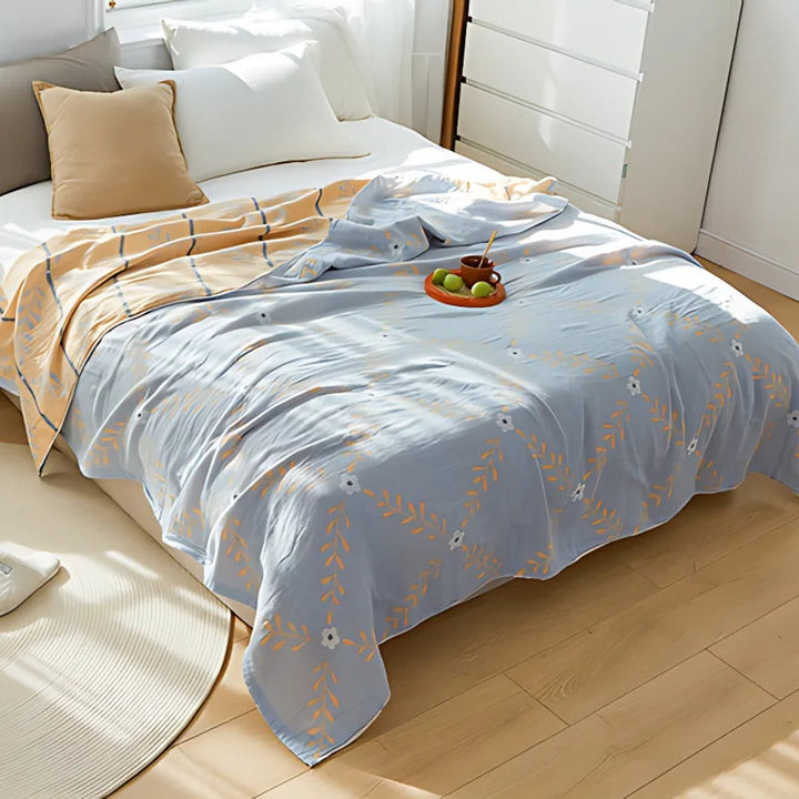 Reversible Botanical Vine Blanket, 100% Cotton, Lightweight