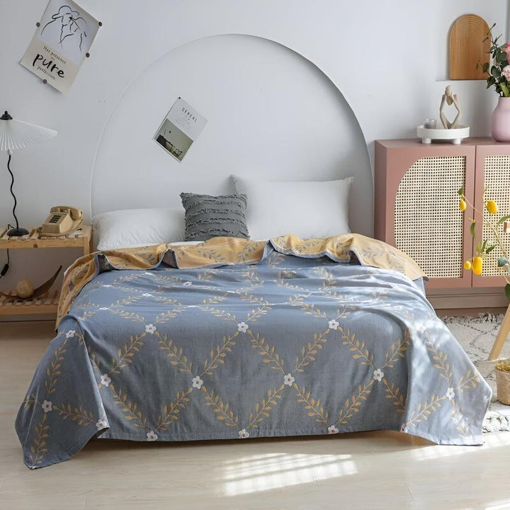Reversible Botanical Vine Blanket, 100% Cotton, Lightweight