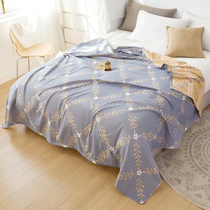 Reversible Botanical Vine Blanket, 100% Cotton, Lightweight