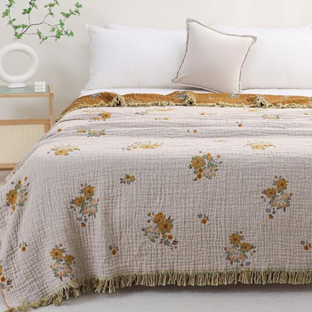 Reversible Cotton Blanket, Vintage Floral Design