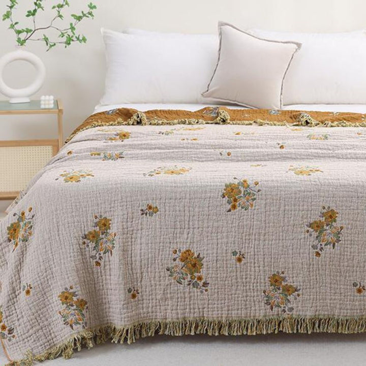 Reversible Cotton Blanket, Vintage Floral Design