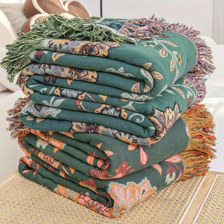 Reversible Cotton Blanket, Vintage Floral Design, Cozy All-Season Layer