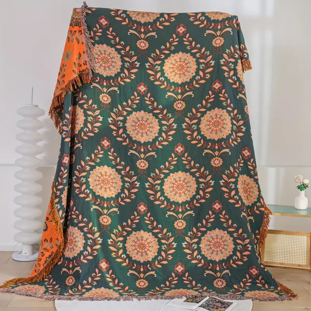 Reversible Cotton Blanket, Vintage Floral Design, Cozy All-Season Layer