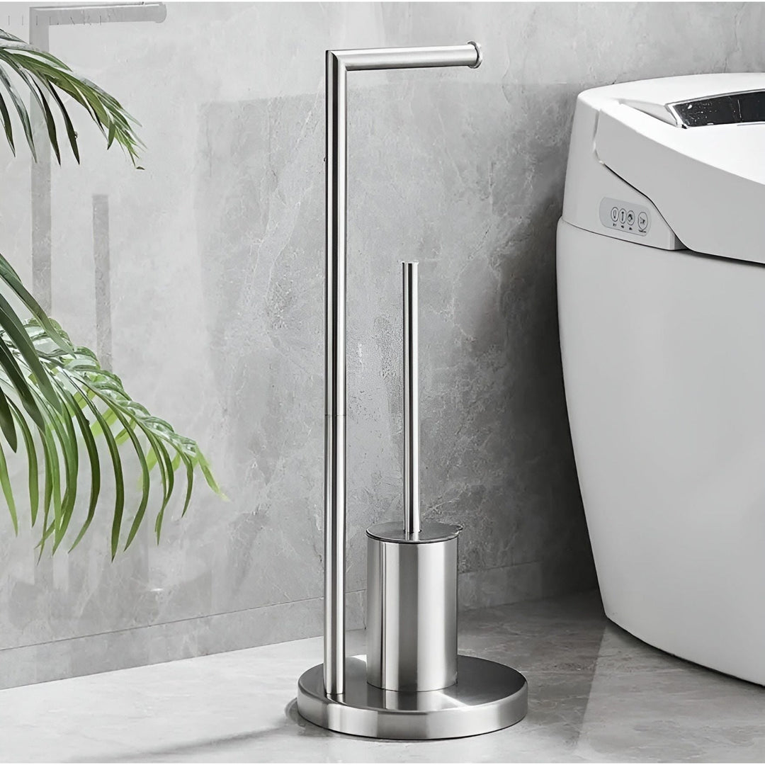 Functional Toilet Paper Holder with Integrated Brush – Space-Saving Design for Modern Bathrooms-3