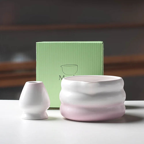 Japanese Matcha Bowl Set Green 550ml Ceramic with Spout for Tea Ceremony