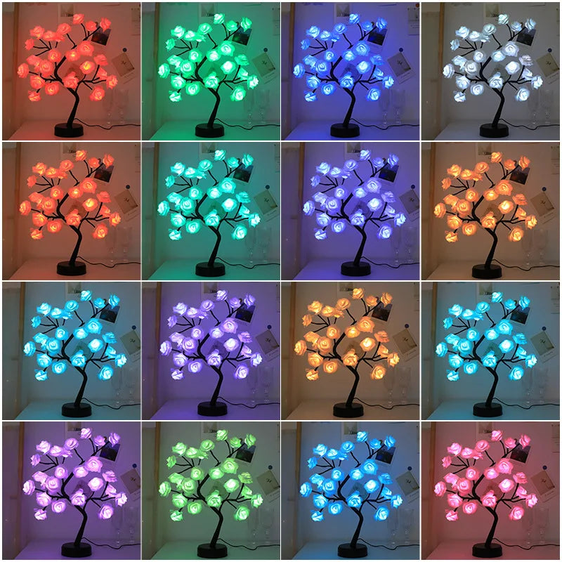 RGB Rose Flower Tree Lights 24LED USB Battery Table Lamp Fairy Night Light Home Party Christmas Wedding Bedroom Decoration Gift | Noxord