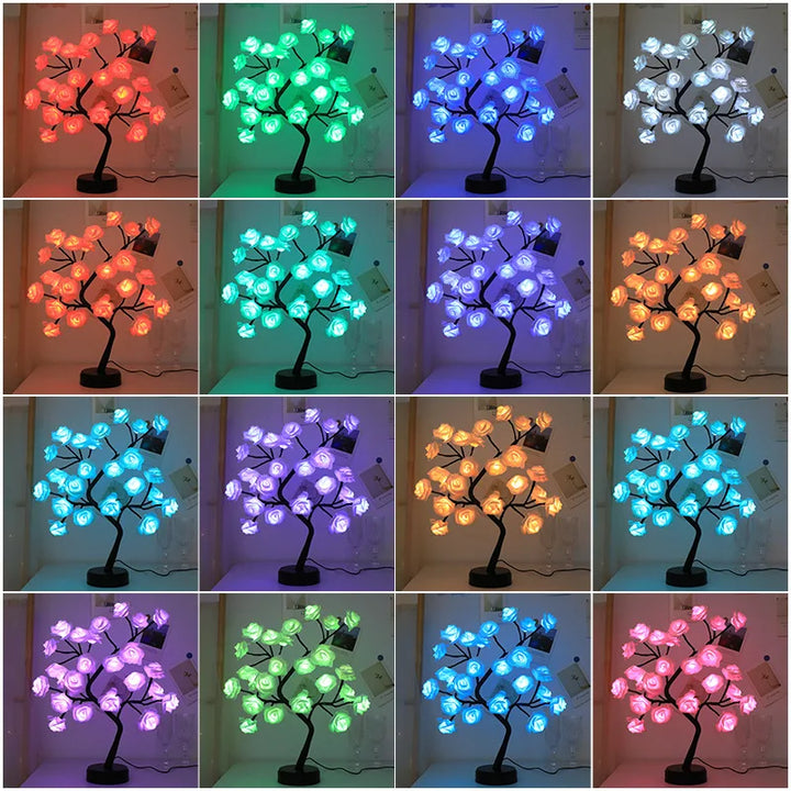 RGB Rose Flower Tree Lights 24LED USB Battery Table Lamp Fairy Night Light Home Party Christmas Wedding Bedroom Decoration Gift | Noxord