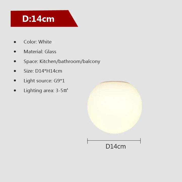 LED Ceiling Light with Glass White Ball | Minimalist Indoor Lighting Fixture | Kalsten