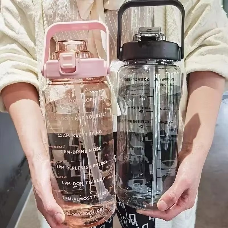 Kalsten | Large 68oz Sports Water Bottle with Straw and Time Marker for Gym and Outdoor Fitness