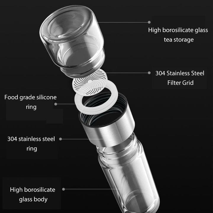 Kalsten | 2in1 Double Wall Thermal Smart Tea Glass Bottle
