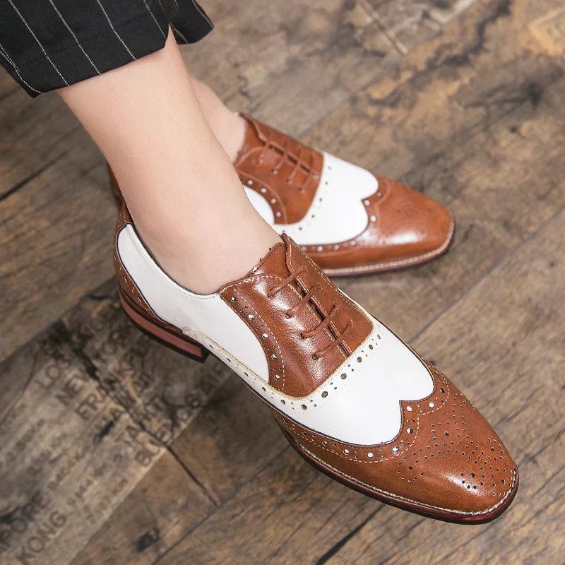 Kalsten | Men's Luxury Shoes Brogue Lace-up Casual British Style Contrast Color Oxford Office