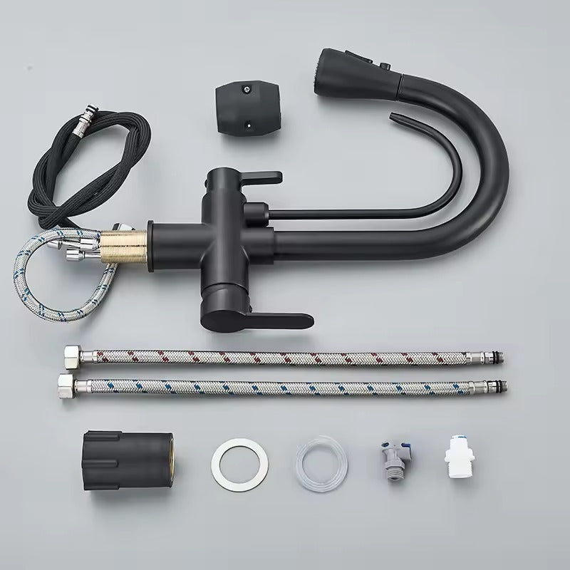 Matte Black Filter Faucet for the Kitchen, Pull-Out Spray, 360° Rotation, Three-Way Water Filter Tap, Sink Mixer | Kalsten