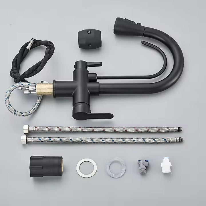 Matte Black Filter Faucet for the Kitchen, Pull-Out Spray, 360° Rotation, Three-Way Water Filter Tap, Sink Mixer | Kalsten