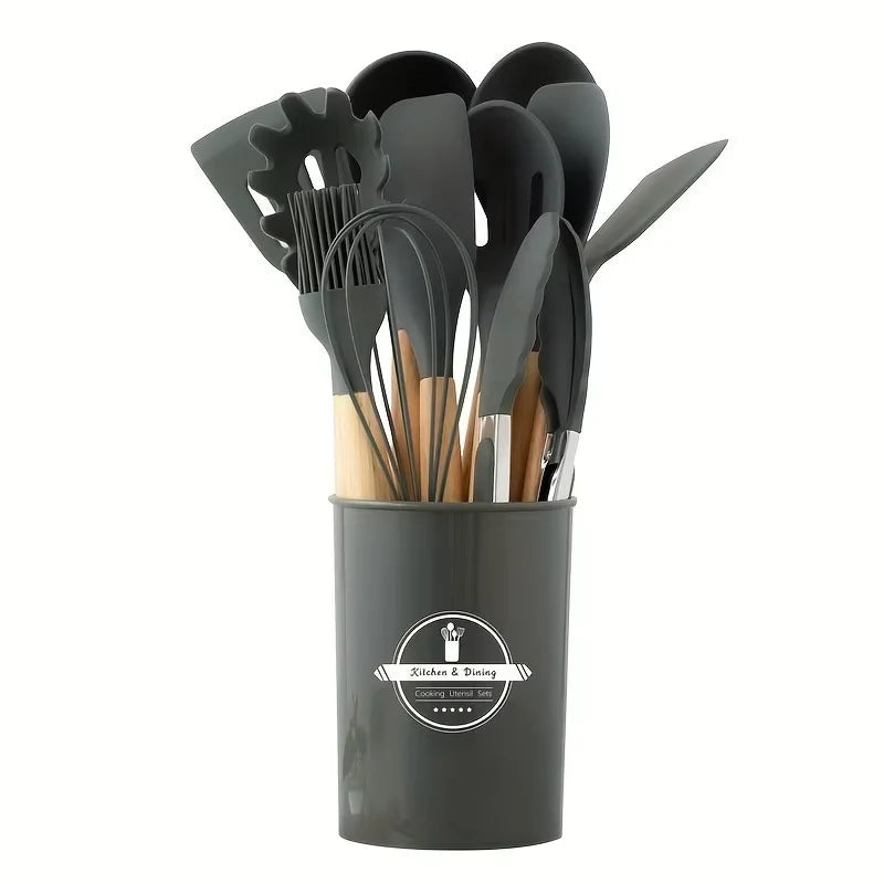 12-piece silicone cooking utensils set with wooden handles | Kalsten