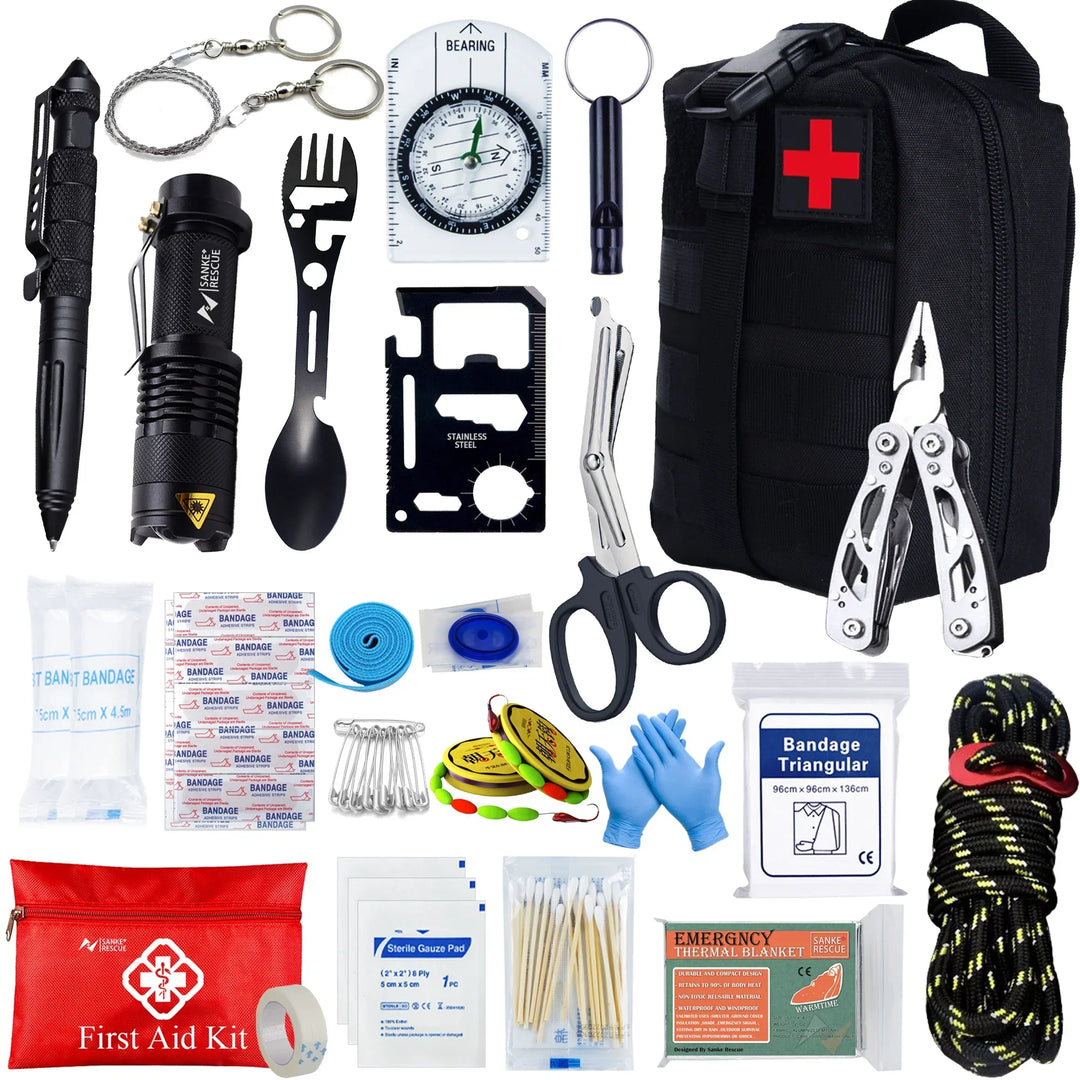 Kalsten | Survivora24 Emergency Set | 24-Piece Outdoor Survival Kit with First Aid Equipment | For Hiking, Camping, Disaster Protection & Adventure