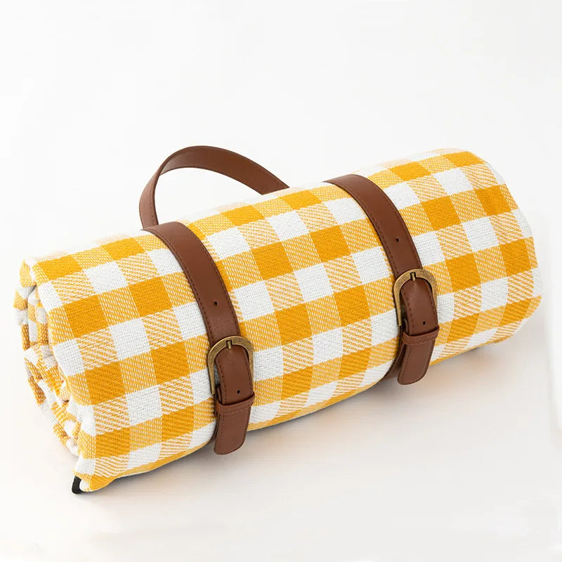 Picnic blanket waterproof with leather carrying strap | Kalsten
