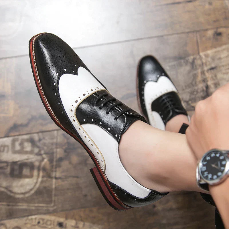 Kalsten | Men's Luxury Shoes Brogue Lace-up Casual British Style Contrast Color Oxford Office