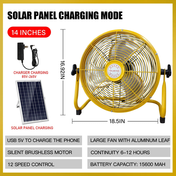 214-Inch Portable Rechargeable Table Fan – Solar & AC Powered Dual Input for Home, Camping & Fishing | Kalsten