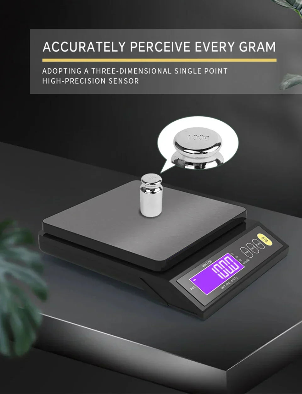 Kalsten | 5 kg/0.1 g and 10 kg/1 g digital electronic kitchen scale, LCD display, fully waterproof stainless steel weighing tool for baking